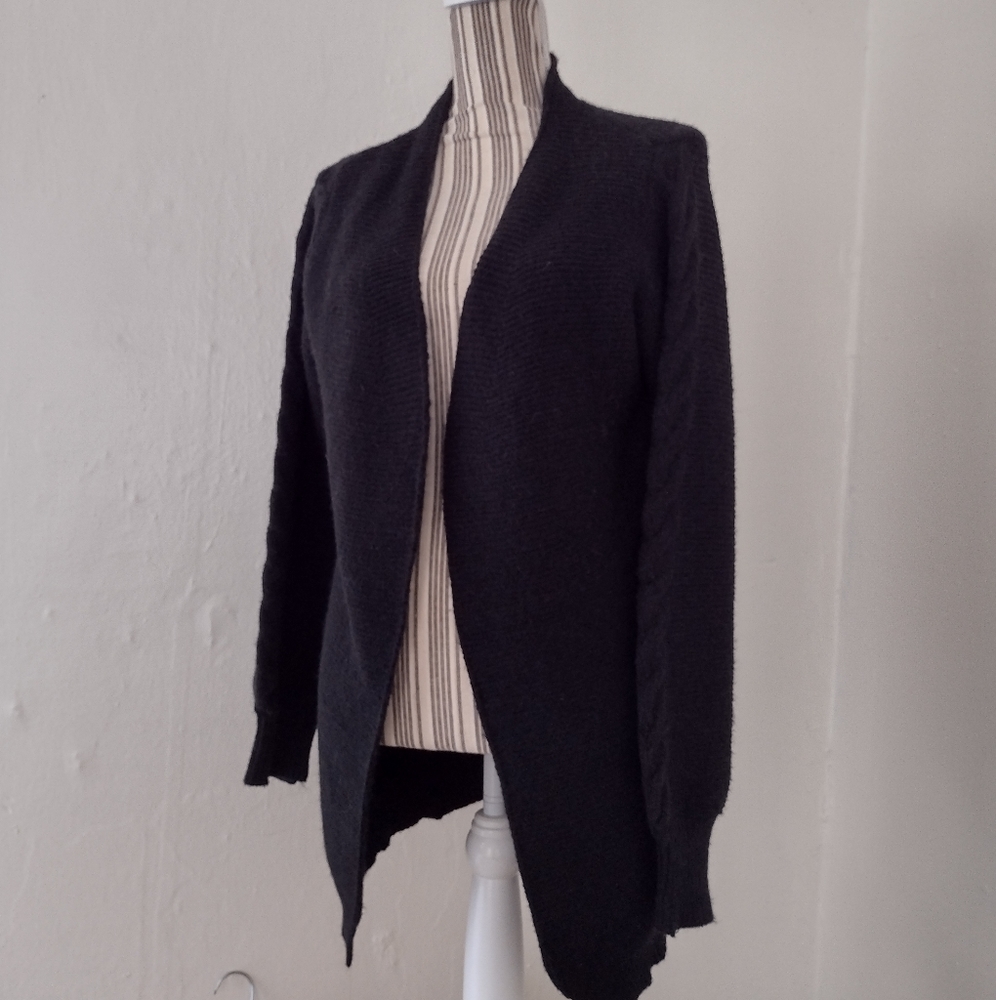 Breakout Vintage Black Wool Blend Chunky Knit Open Cardigan Sweater Size M